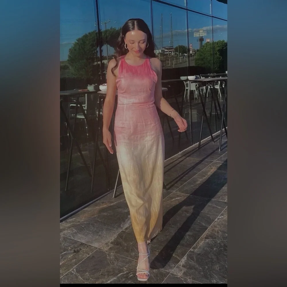 Zara Linen Blend Tie Dye Midi Dress Resort Beachy Summer, size XS - Picture 2 of 11